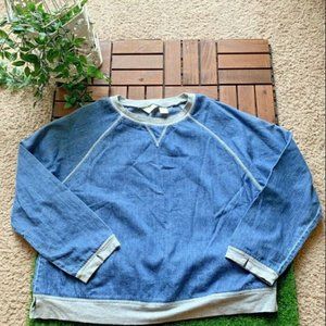 J Jill Blouse Long Sleeve Blue Denim Jeans Sz M